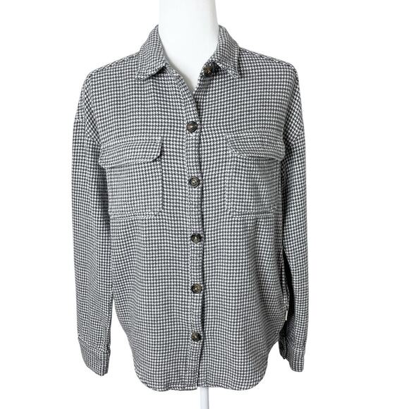 Hollister Women's Herringbone Boyfriend Fit Flannel Shirt S Gray White Button Up - Picture 1 of 8